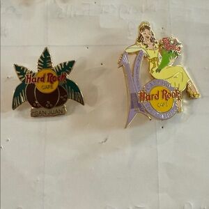 Hard Rock Cafe San Juan and Cancun Pins with Green and Purple Accents